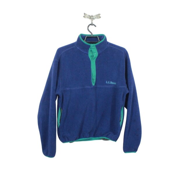 LL Bean Bean's Classic Snap Fleece Pullover Sweater Blue Size Small - Picture 1 of 10
